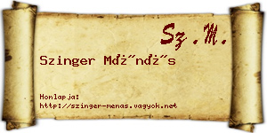 Szinger Ménás névjegykártya